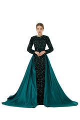 Elegant Long sleeve Sequin Evening Dress with Detachable Skirt | Ballbella Real Shooting-Ballbella