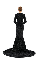 Elegant Long sleeve Sequin Evening Dress with Detachable Skirt | Ballbella Real Shooting-Ballbella