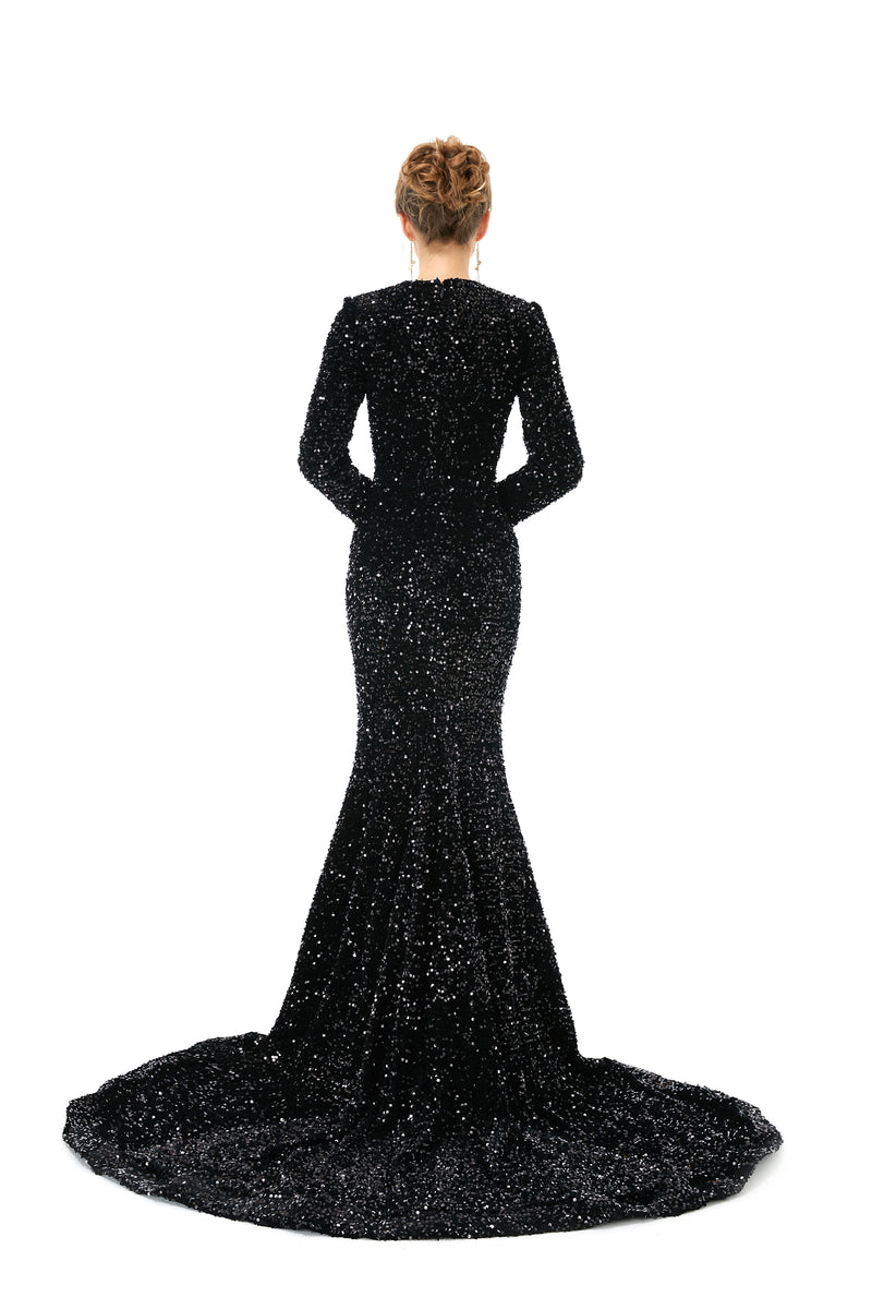 Elegant Long sleeve Sequin Evening Dress with Detachable Skirt | Ballbella Real Shooting-Ballbella