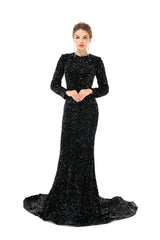 Elegant Long sleeve Sequin Evening Dress with Detachable Skirt | Ballbella Real Shooting-Ballbella