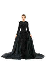 Elegant Long sleeve Sequin Evening Dress with Detachable Skirt | Ballbella Real Shooting-Ballbella