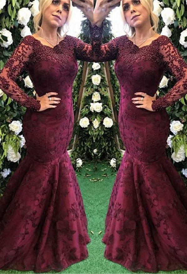 Looking for custom made elegant Long Sleeves mermaid lace appliques evening dress,  formal dress on sale. Free shipping,  high quality,  fast delivery,  made to order dress. Discount price. Affordable price. Ballbella