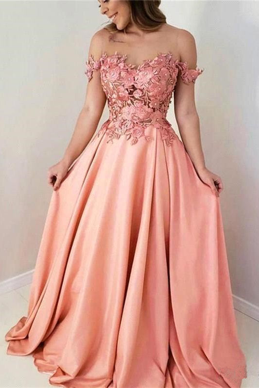 Elegant Off the shoulder A-line Sweetheart Princess Long Prom Dresses-Ballbella