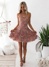 Elegant Pink Floral Homecoming Dresses Spaghetti Straps Lace Appliques Hoco Dresses-Ballbella