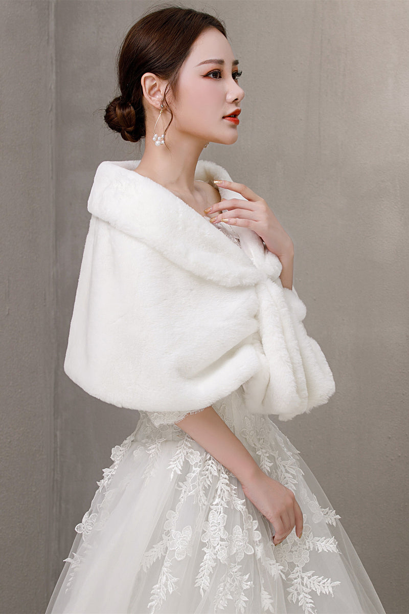 Elegant Pure-White Ears-Embellished Wedding Dress Shawl-Ballbella