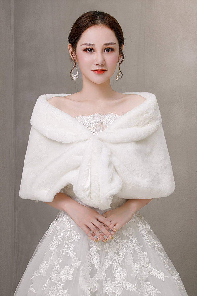 Elegant Pure-White Ears-Embellished Wedding Dress Shawl-Ballbella