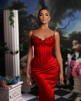 Elegant Satin A-line Sleeveless Spaghetti Straps Long Prom Dresses