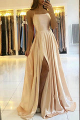 Elegant Spaghetti-Straps Long Prom Dress With Split-Ballbella