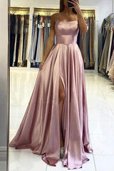 Elegant Spaghetti-Straps Long Prom Dress With Split-Ballbella