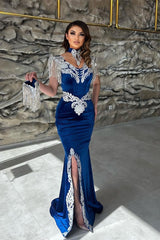 Elegant Straps Sleeveless Mermaid Prom Dresses Long Slit Online-Ballbella