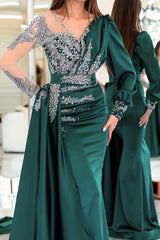 Elegant V-neck Long Sleeves Mermaid Prom Dresses With Ruffles Long-Ballbella