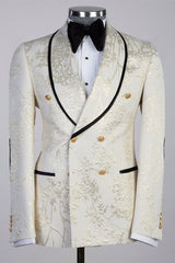 Off-White Shawl Lapel Double-Breasted Jacquard Prom Suit