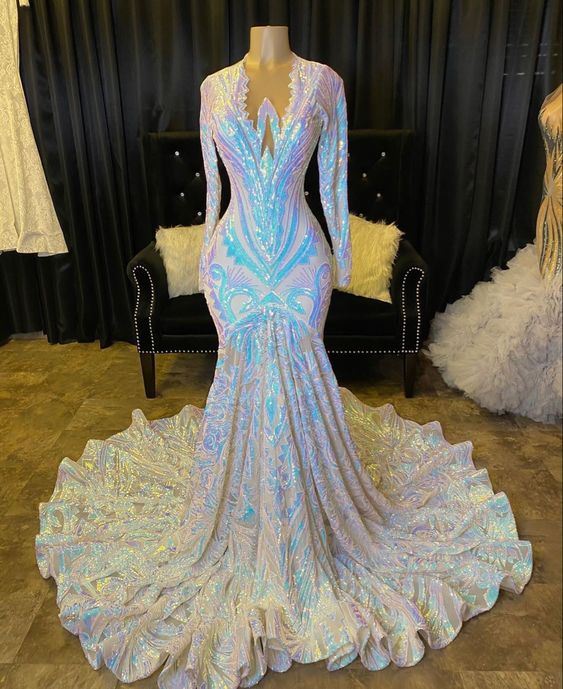 Fabulous Long Sleeves Prom Dress Mermaid Sequins On Sale-Ballbella