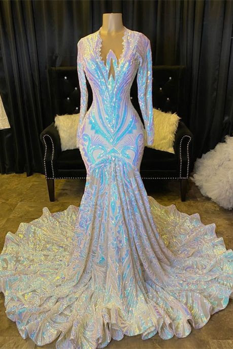 Fabulous Long Sleeves Prom Dress Mermaid Sequins On Sale-Ballbella