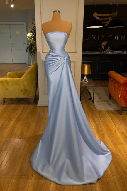 Fabulous Strapless Mermaid Graduation Dresses Long Blue Prom Dresses-Ballbella