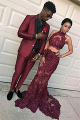 Fashion Burgundy Slim Fit Prom Party Suits for Men-Ballbella