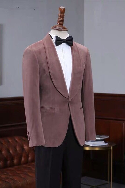 Fashion Pink Velvet Shawl Laple Men Suits for Wedding-Ballbella