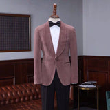 Fashion Pink Velvet Shawl Laple Men Suits for Wedding-Ballbella