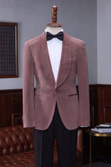 Fashion Pink Velvet Shawl Laple Men Suits for Wedding-Ballbella