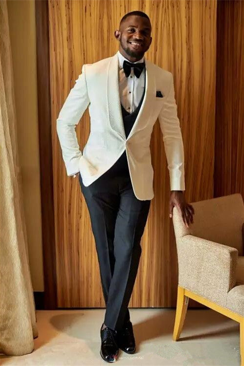 Fashion Slim Fit White Wedding Suit for Groom-Ballbella