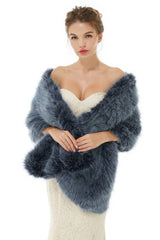 Faux Fur Jacket Women Navy Winter Wrap Shawl Poncho Cape Coat-Ballbella