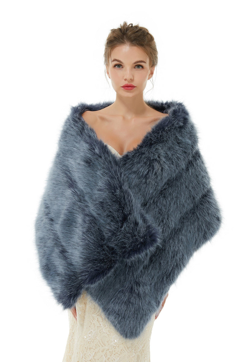 Faux Fur Jacket Women Navy Winter Wrap Shawl Poncho Cape Coat-Ballbella