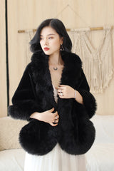 Faux Fur Rounded-Corner Wedding Gown Shawl in Black Bear and Fox Style-Ballbella