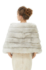 Faux Fur Shawl Gray Women's Winter Poncho-Ballbella