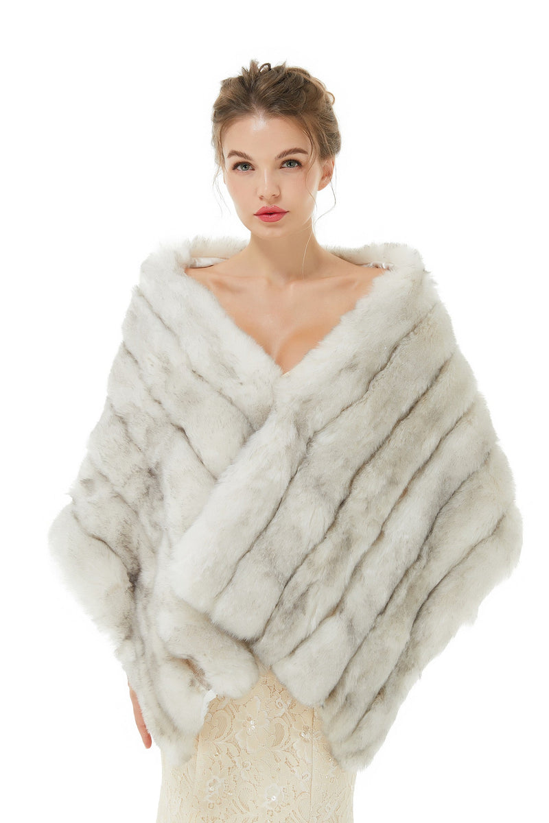 Faux Fur Shawl Gray Women's Winter Poncho-Ballbella