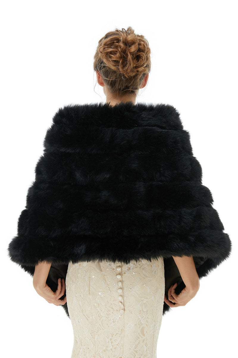 Faux Fur Wrap Black Women Faux Fur Shawl Wedding Wraps-Ballbella