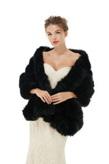 Faux Fur Wrap Black Women Faux Fur Shawl Wedding Wraps-Ballbella