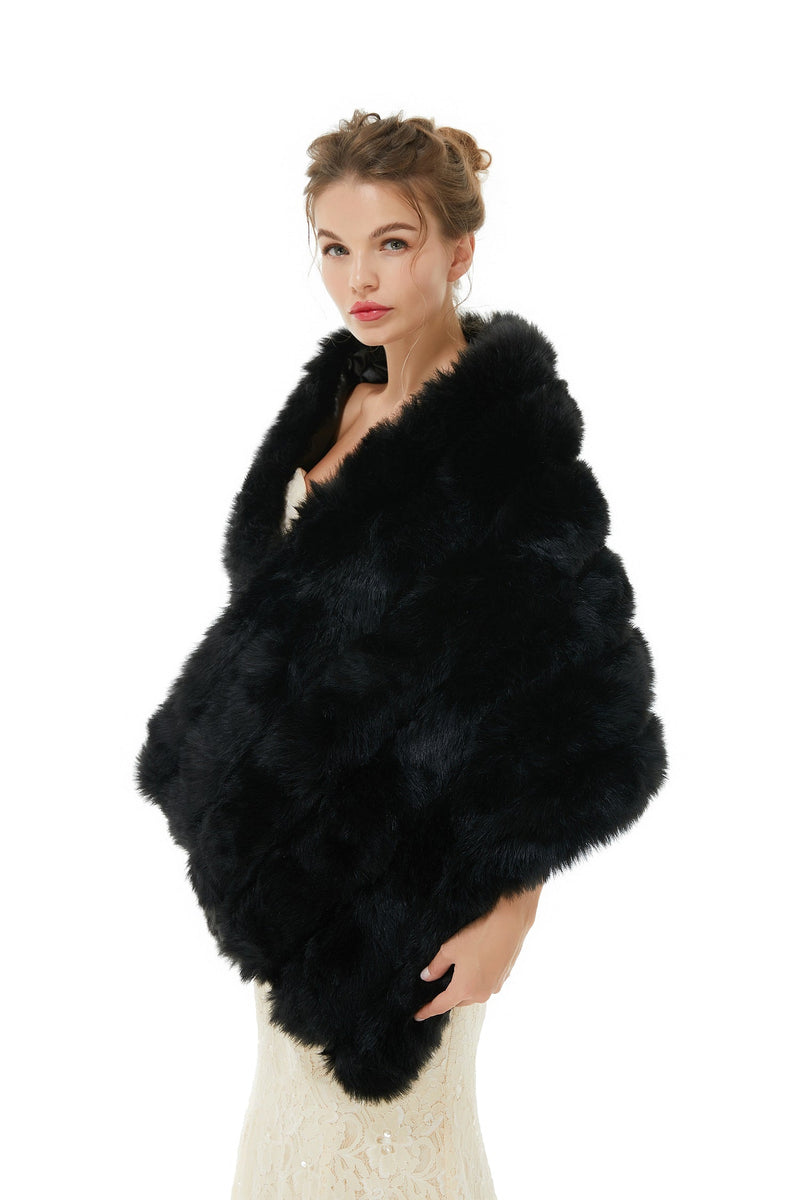 Faux Fur Wrap Black Women Faux Fur Shawl Wedding Wraps-Ballbella