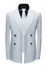 Formal White Business Men Suits with Three Pieces Peak Lapel Suit Online-Ballbella