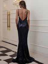 Glamorous Black Sweep Sleeveless Sequins Sweetheart Neck Evening Dresses-Ballbella