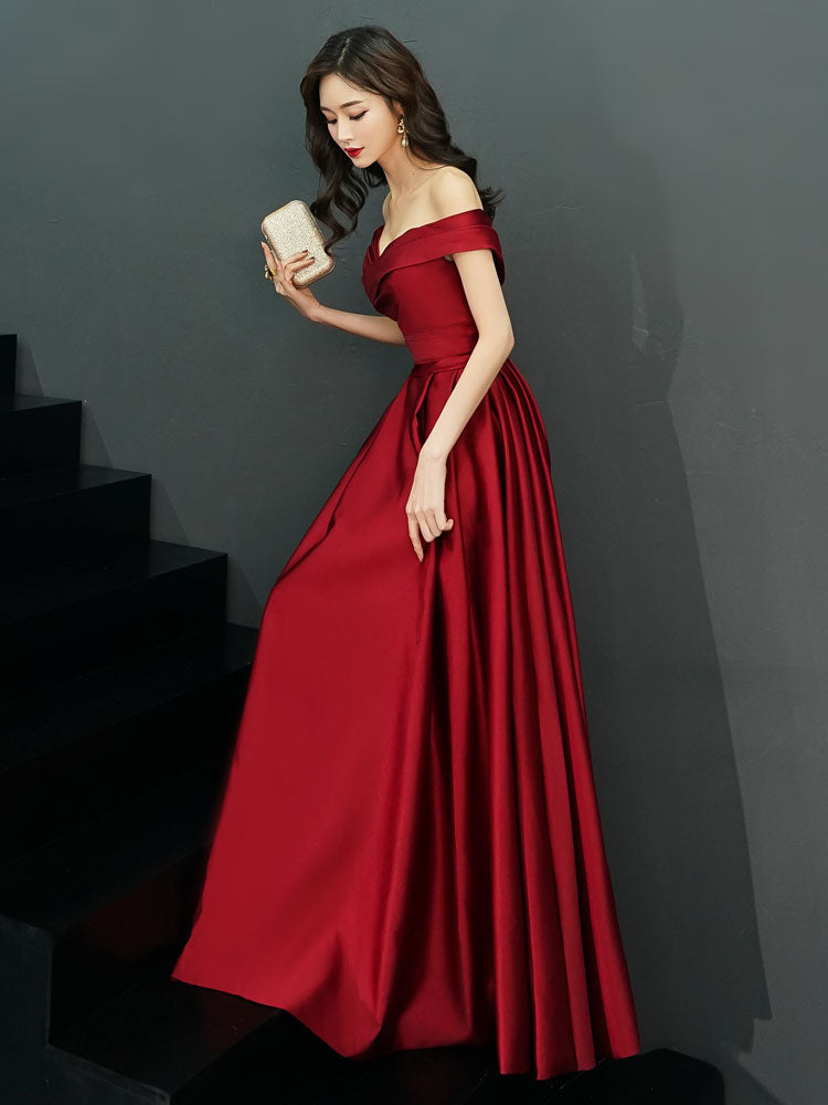 Evening Dresses Off The Shoulder evening dress Long Satin Maxi Dresses