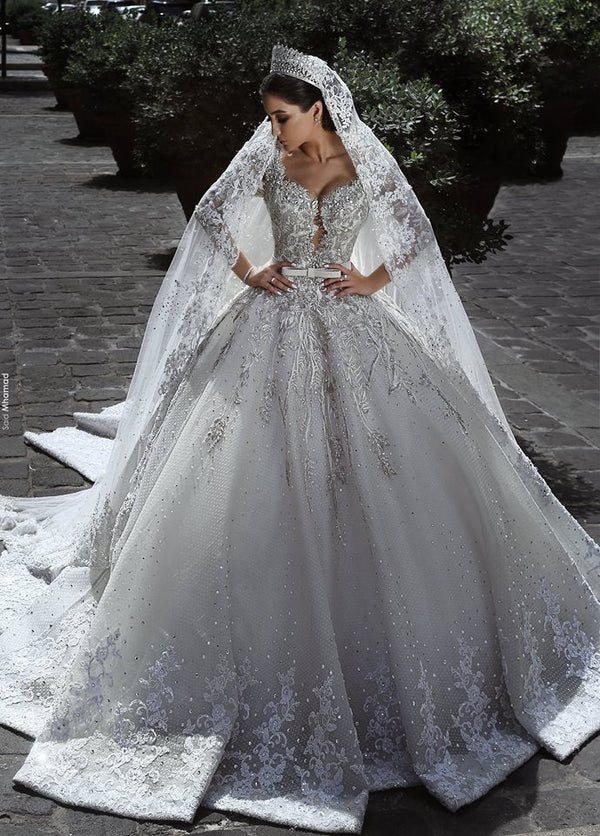 Ballbella custom made Classic Long Sleevess tulle appliques wedding dress in high quality, we sell dresses online all over the world. Also, extra discount are offered to our customs. We will try our best to satisfy everyoneone and make the dress fit y