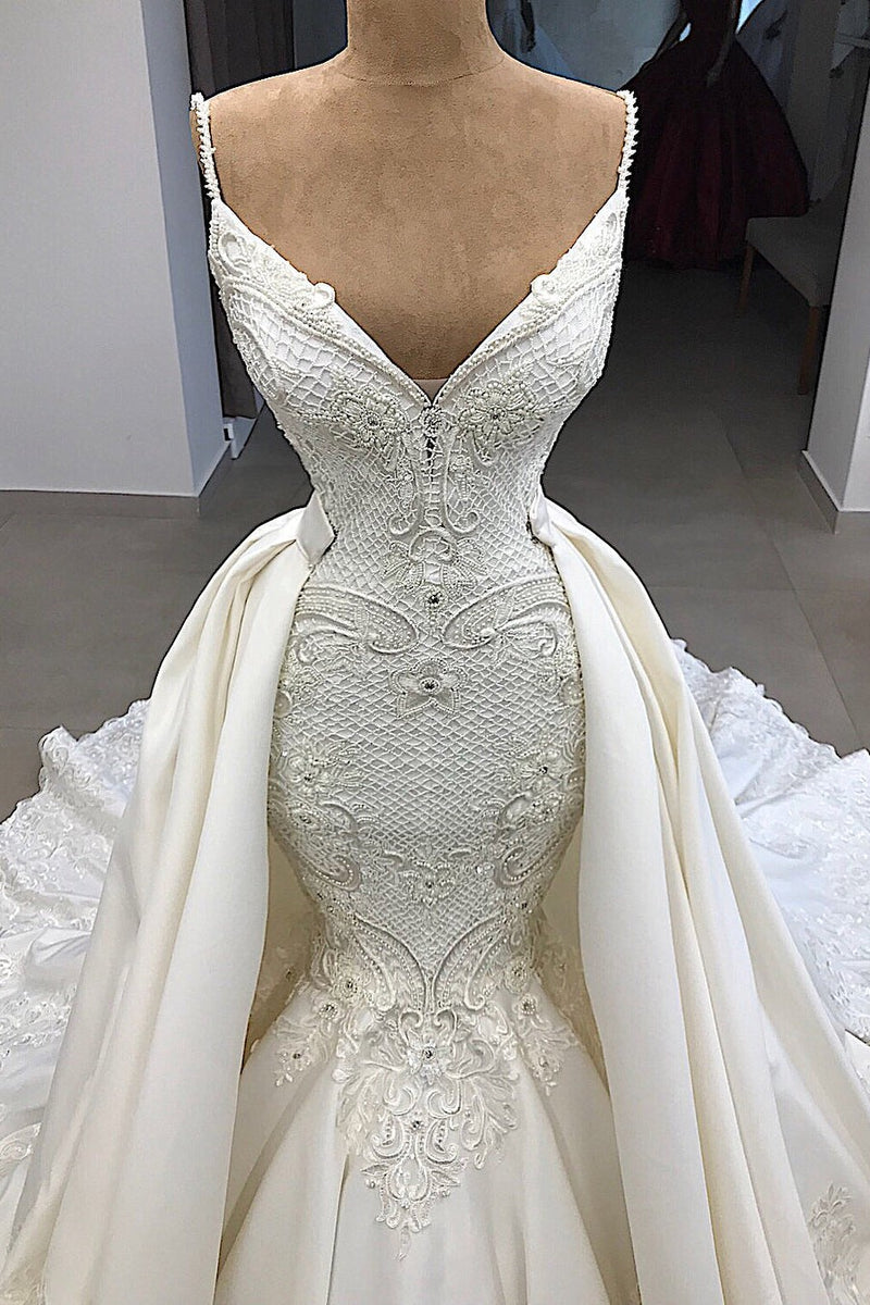 Glamorous Mermaid Sleeveless Lace Wedding Dress Overskit-Ballbella