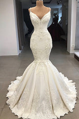 Glamorous Mermaid Sleeveless Lace Wedding Dress Overskit-Ballbella