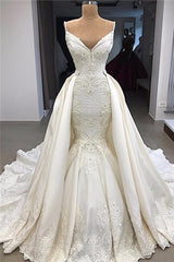 Glamorous Mermaid Sleeveless Lace Wedding Dress Overskit-Ballbella