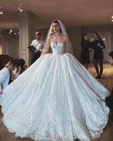 Glamorous Modern Strapless Lace Appliques Ball Gown Wedding Dress-Ballbella