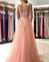 Glamorous Sweetheart Straps Tulle Evening Dress Long With Split-Ballbella