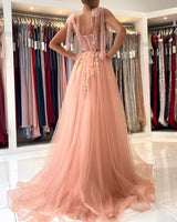 Glamorous Sweetheart Straps Tulle Evening Dress Long With Split-Ballbella