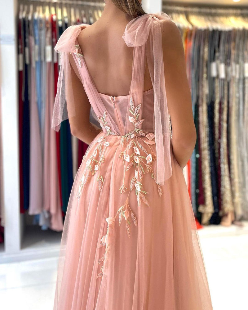 Glamorous Sweetheart Straps Tulle Evening Dress Long With Split-Ballbella