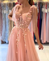 Glamorous Sweetheart Straps Tulle Evening Dress Long With Split-Ballbella