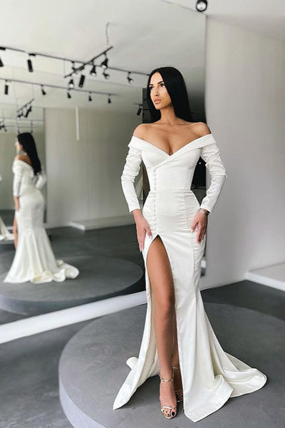 White long sleeve mermaid prom fashion dress