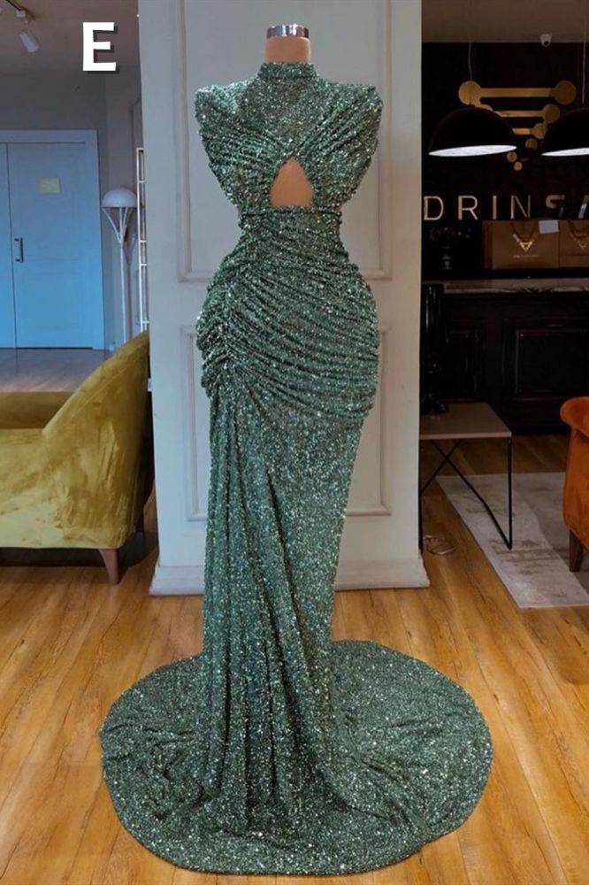 Glitter Off-the-Shoulder Slim Mermaid Prom Party GownsSleeveless Mermaid Evening Gowns-Ballbella