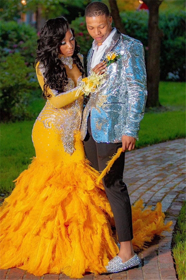 Glitter Silver Sequins Two Piece Designer Prom Mens Suits-Ballbella