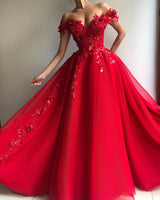 Gorgeous Ball Gown Off-the-Shoulder Applique Flowers Evening Dresses-Ballbella