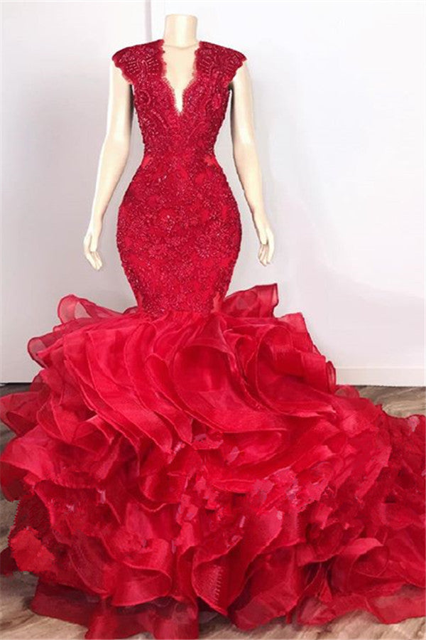 Sexy Red Front Slit Chiffon Evening Dress Strapless Sequins Long – Ballbella