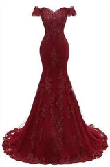 Gorgeous Burgundy Prom Party Gowns| Mermaid Lace Evening Gowns-Ballbella